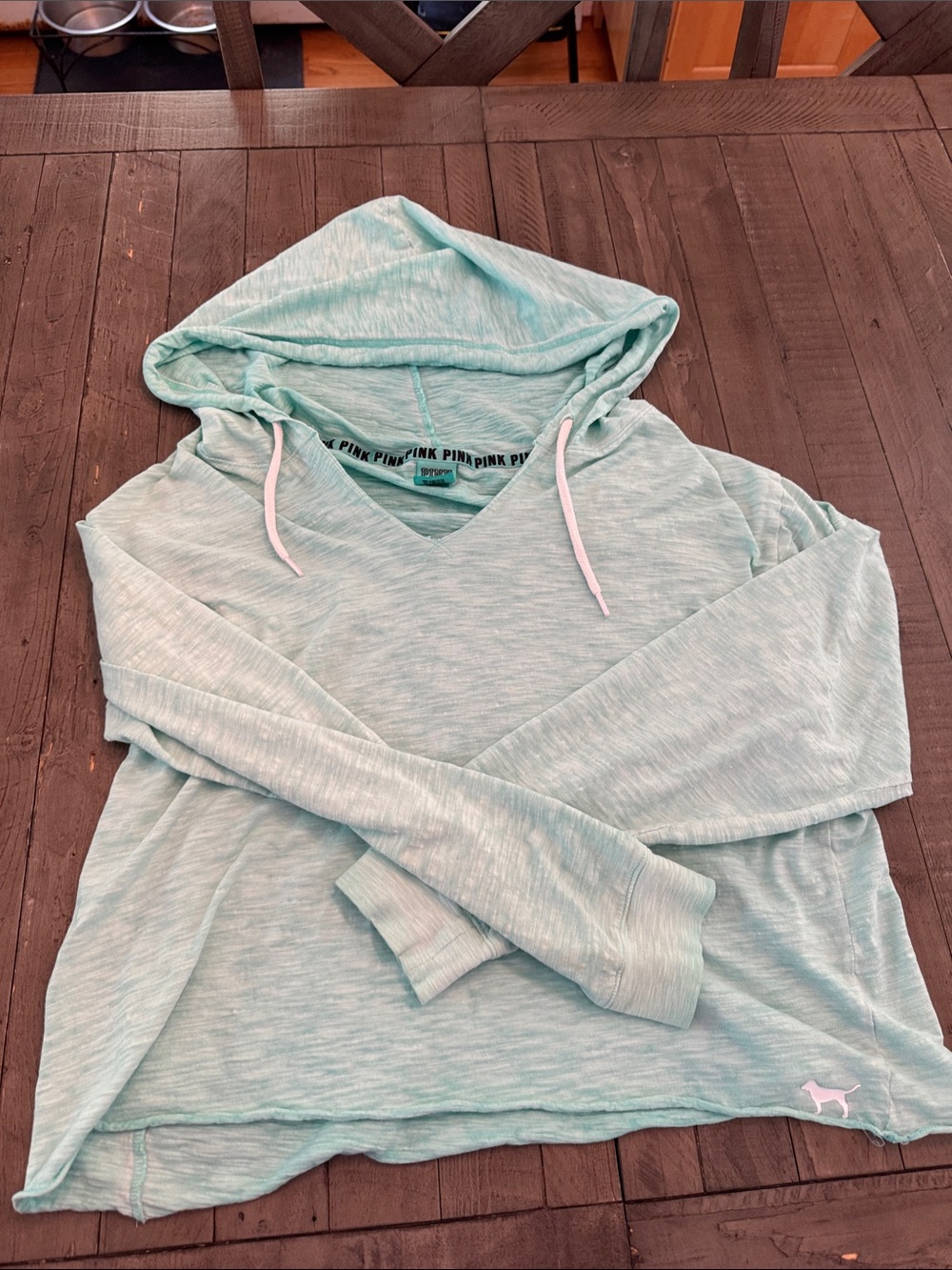 PINK Victoria's Secret Mint Green Long Sleeve Hooded Tee